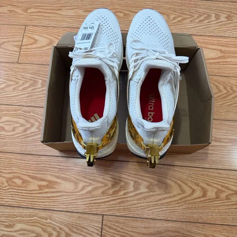 Adidas White and Metallic Gold Running Shoes - Picture 2 of 8